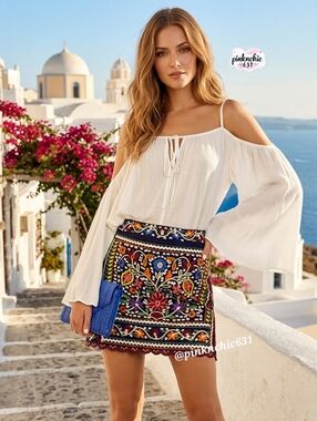 Lulus Embroidered Boho Bohemian Floral Multicolor Skirt Size XS